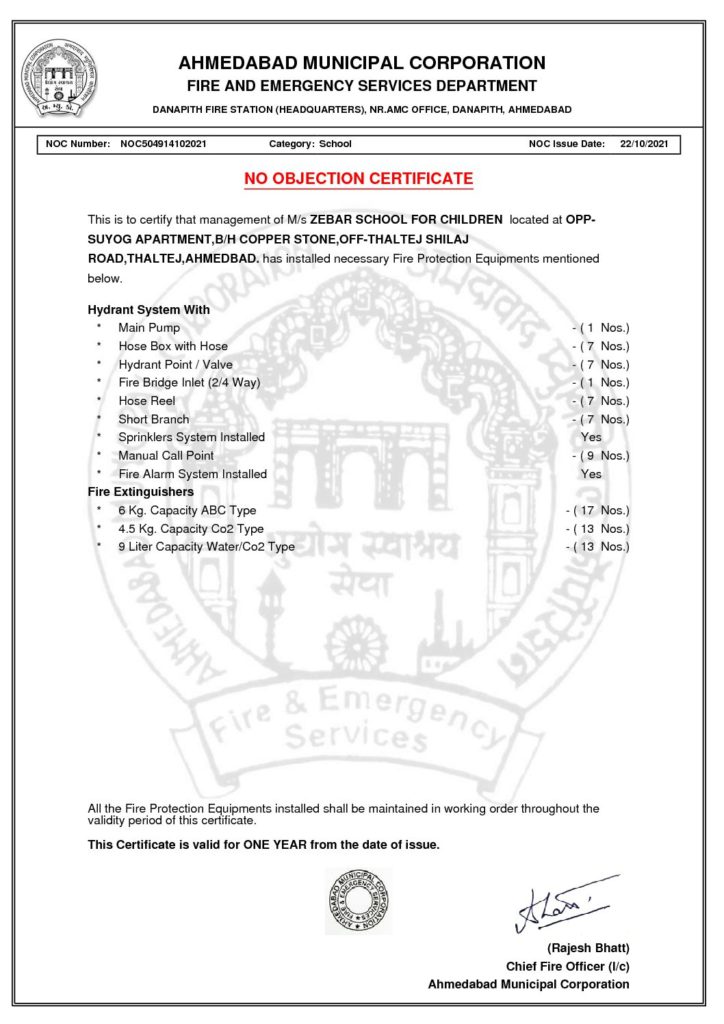 Fire Safety Certificate for School CBSE School Ahmedabad